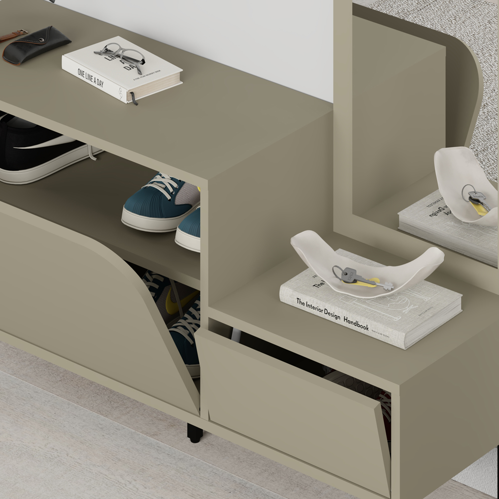 Decortie Mila 2 Door Ash Green Shoe Cabinet with Mirror and Coat Stand Image 3