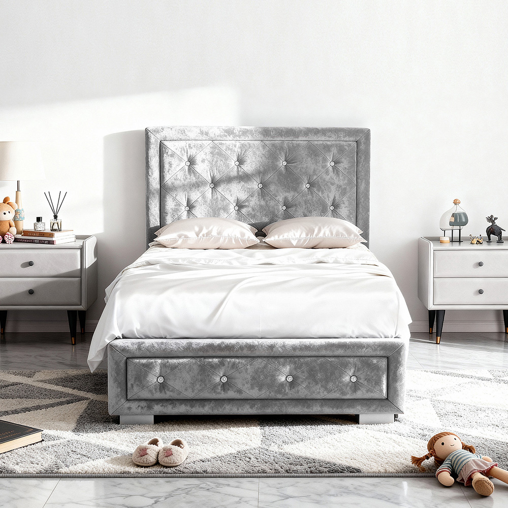 Brooklyn Single Silver Fabric Diamante Ottoman Storage Bed Image 2