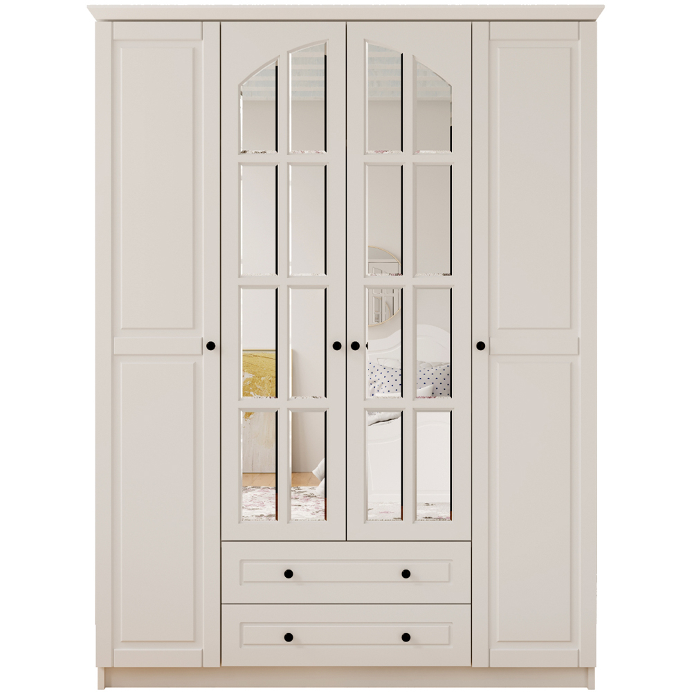 Evu MAISON 4 Door 2 Drawer White Mirror Wardrobe Image 2