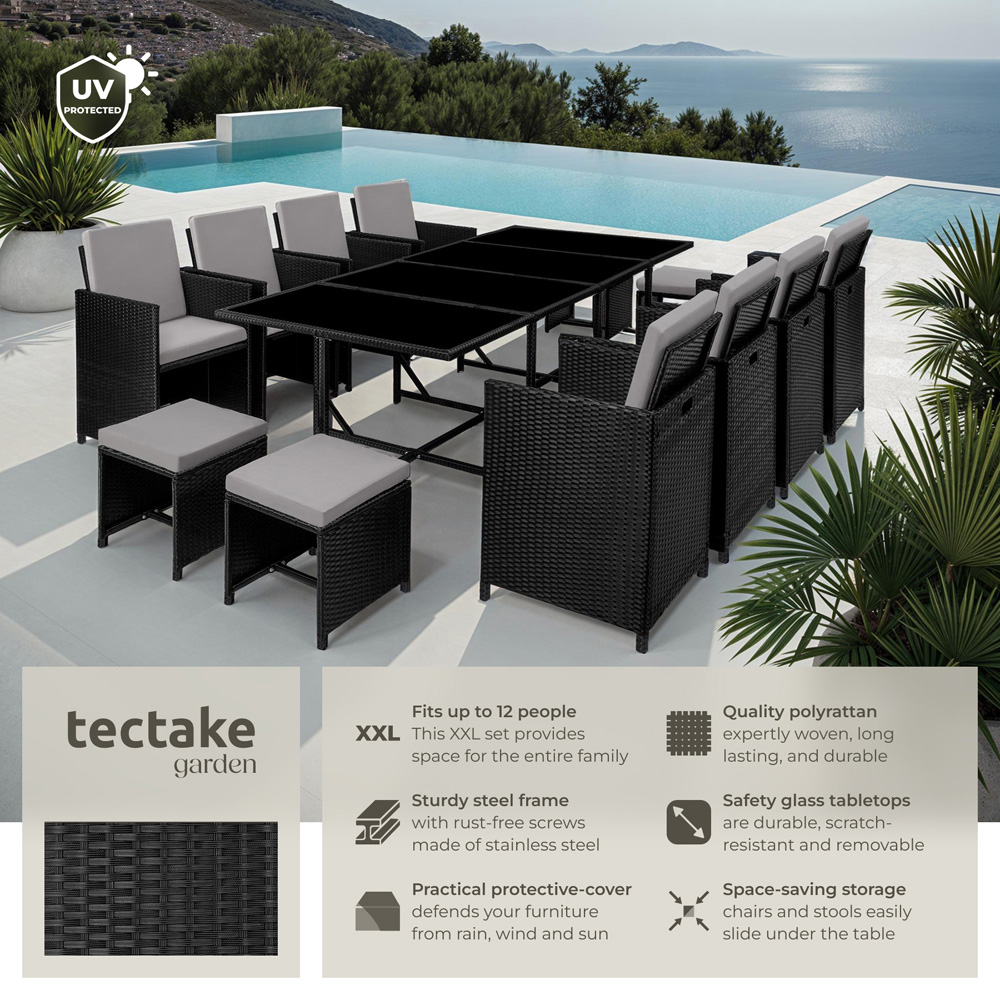 tectake Palma 12 Seater Rattan Garden Dining Set Grey and Black Image 6