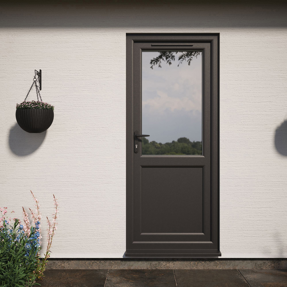 Crystal Black and White Half Glass RH Open Obscure Double Glazed Door 840 x 2090mm Image 2