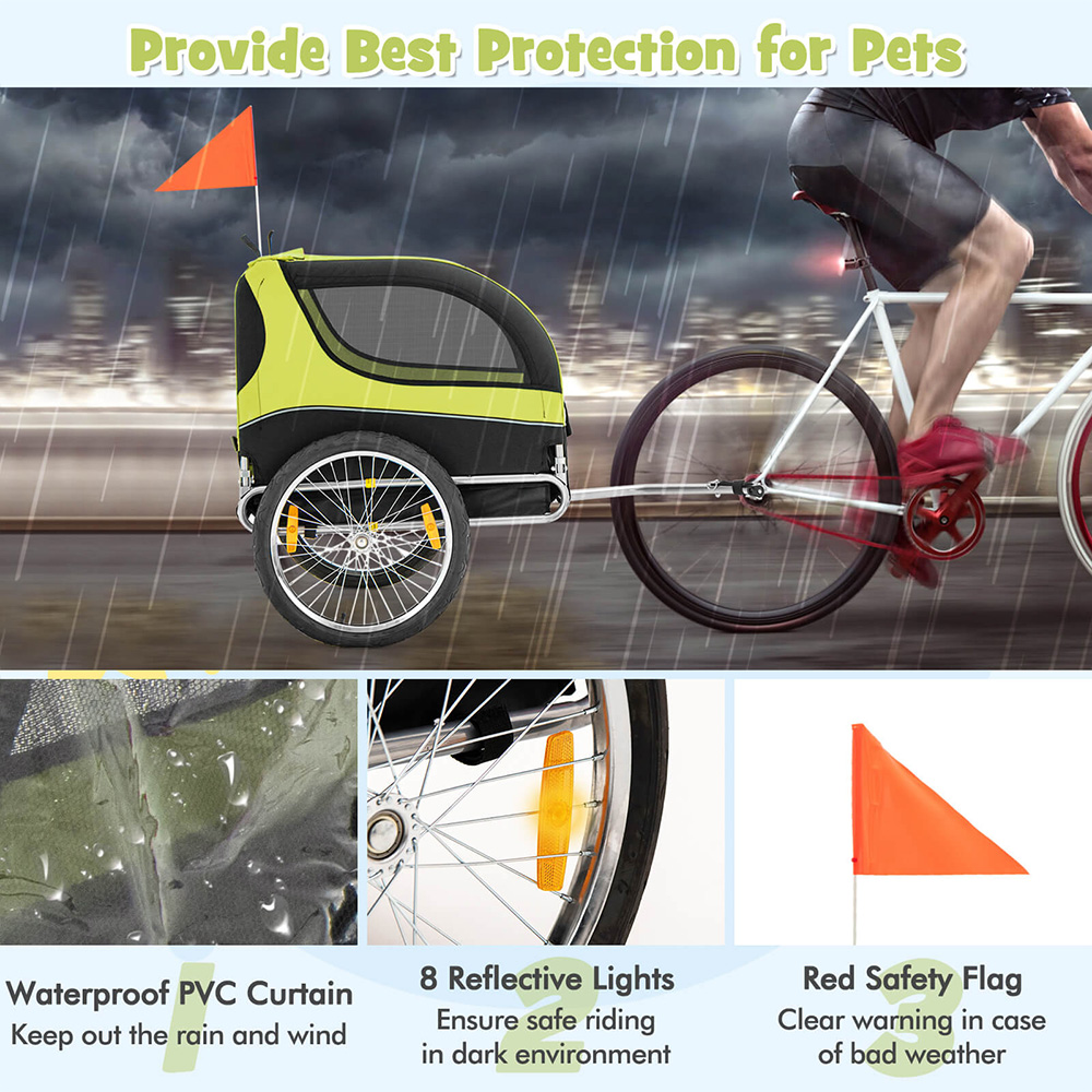 Costway Green Foldable Pet Bike Trailer Image 5
