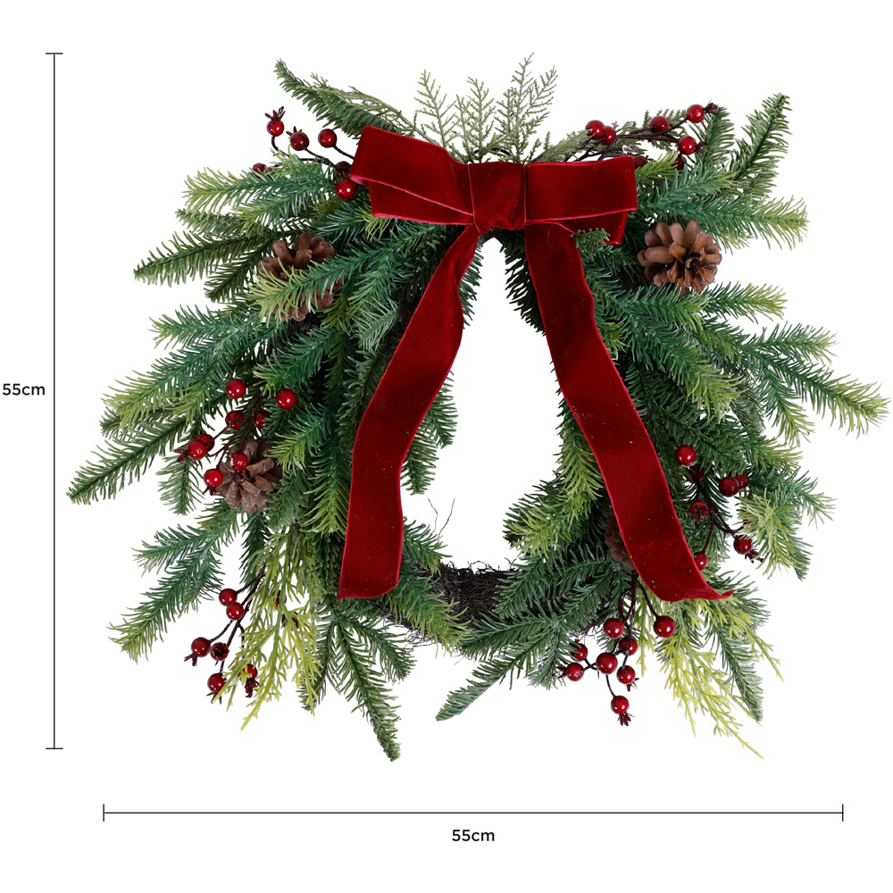 Charles Bentley Green Christmas Wreath with Red Bow and Berries 55cm Image 9