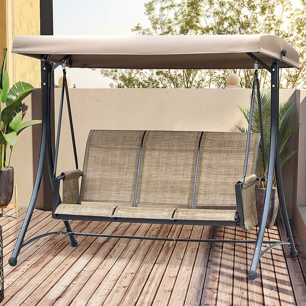 Outsunny 3 Seater Brown Garden Swing Chair with Canopy Image 1