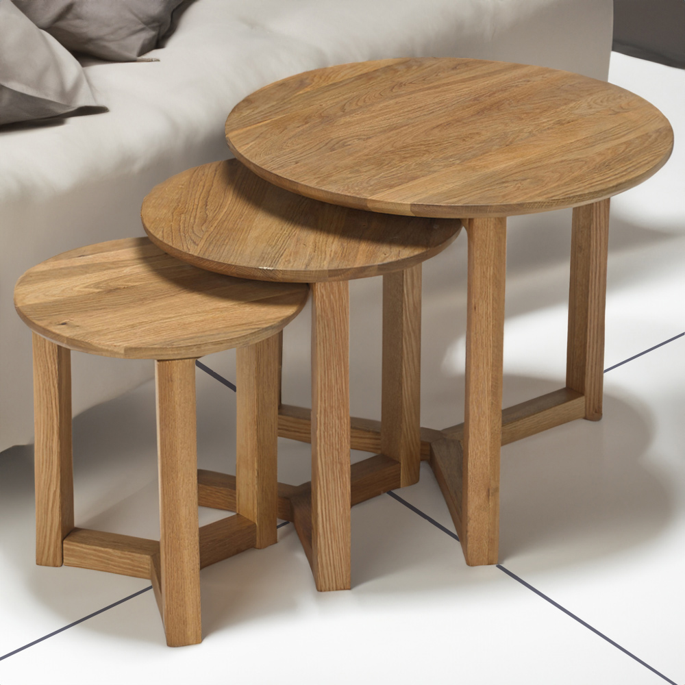 Stow Solid Oak Nest of Tables Set of 3 Image 1