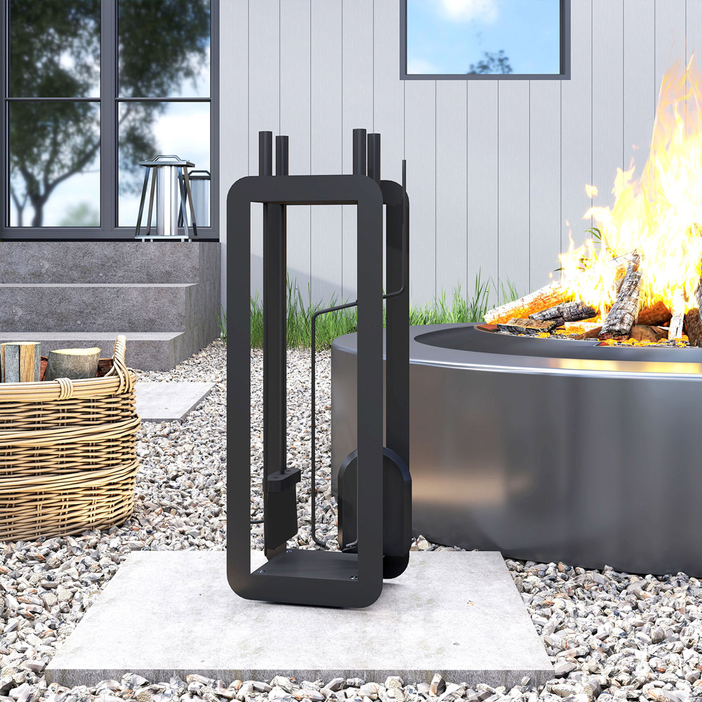 Outsunny 5 Piece Black Metal Fireplace Companion Set Image 5