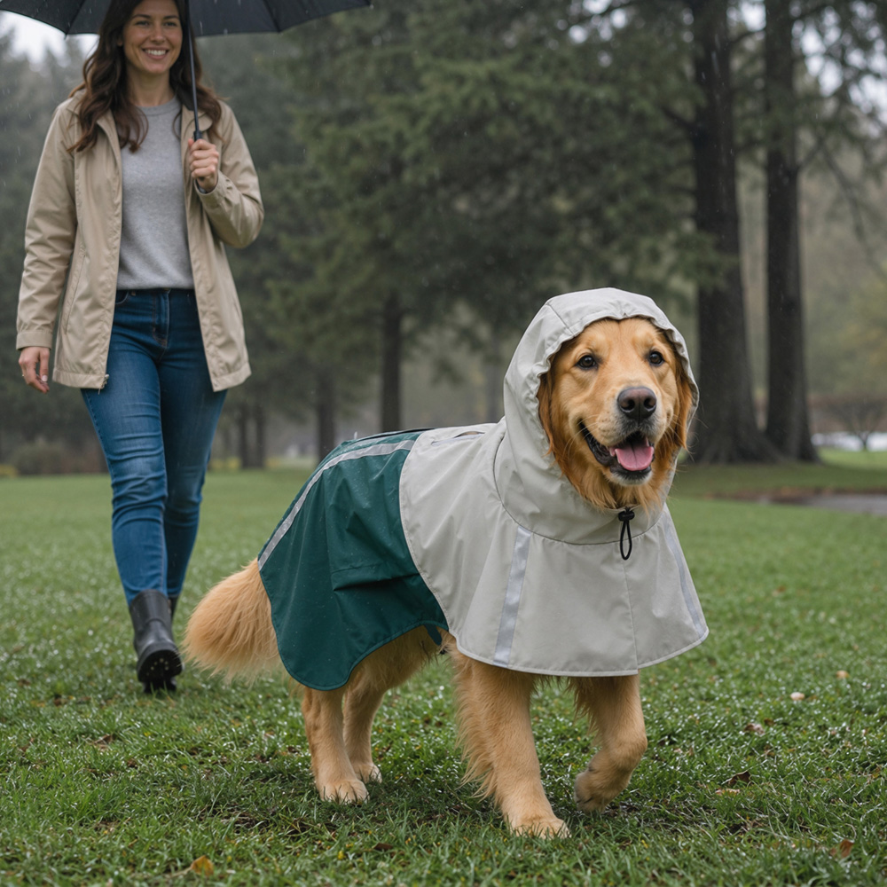 PawHut Green Dog Raincoat with Hood Large Image 2