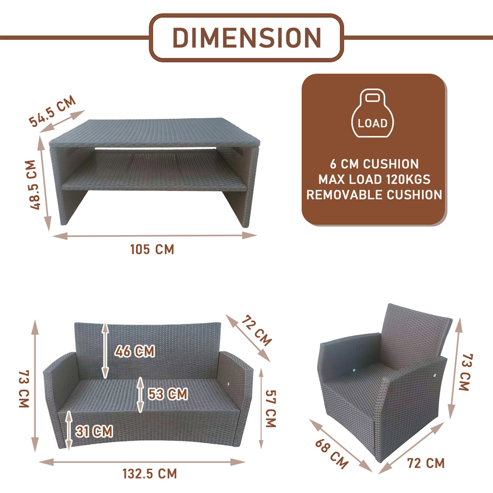 Furniture One 6 Seater Brown Rattan Garden Furniture Set Image 7