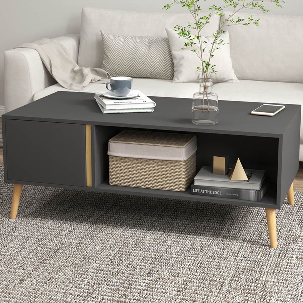 Portland Single Door Single Shelf Grey Rectangular Coffee Table Image 1