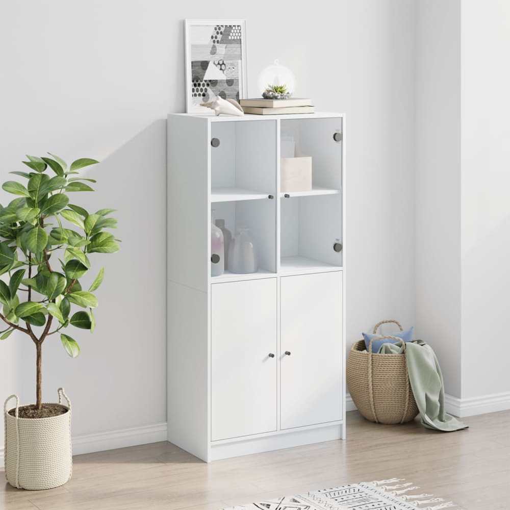 vidaXL 4 Door White Glass Highboard Image 9
