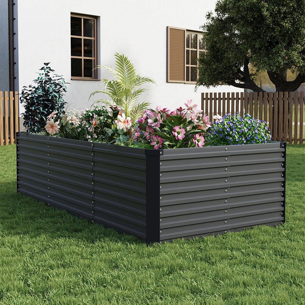 Living and Home Black Large Rectangular Galvanised Steel Raised Garden Bed 240 x 120cm Image 7