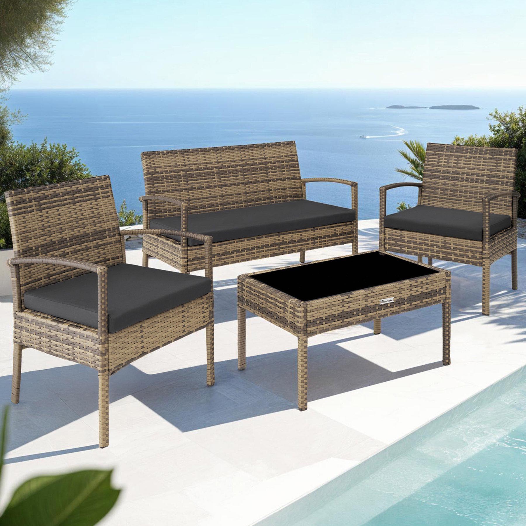 tectake Sparta 4 Seater Natural Rattan Garden Lounge Set Image 1