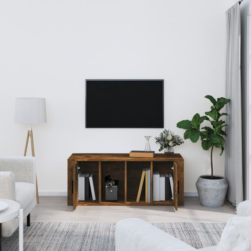 vidaXL 2 Door 2 Shelf Smoked Oak TV Cabinet Image 3