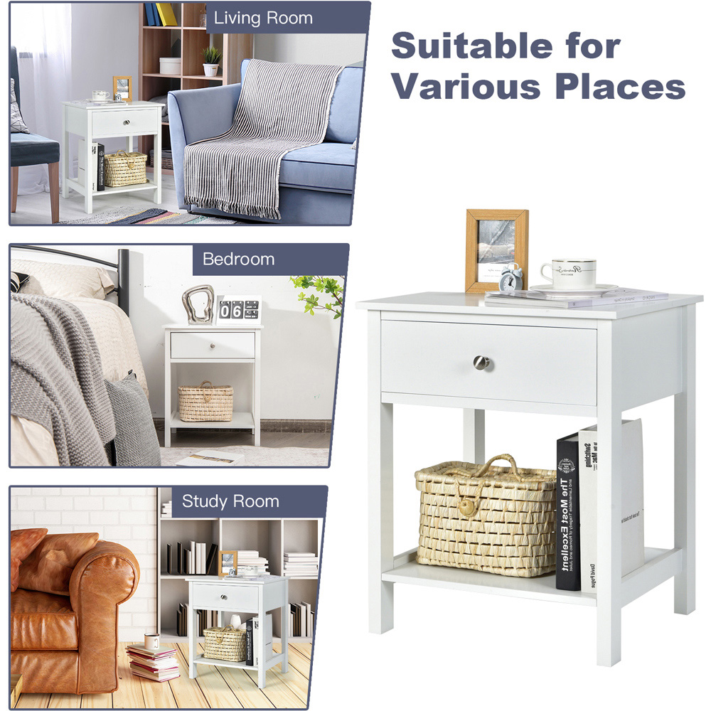 Costway Single Drawer White Wooden Nightstand Set Of 2 Image 8