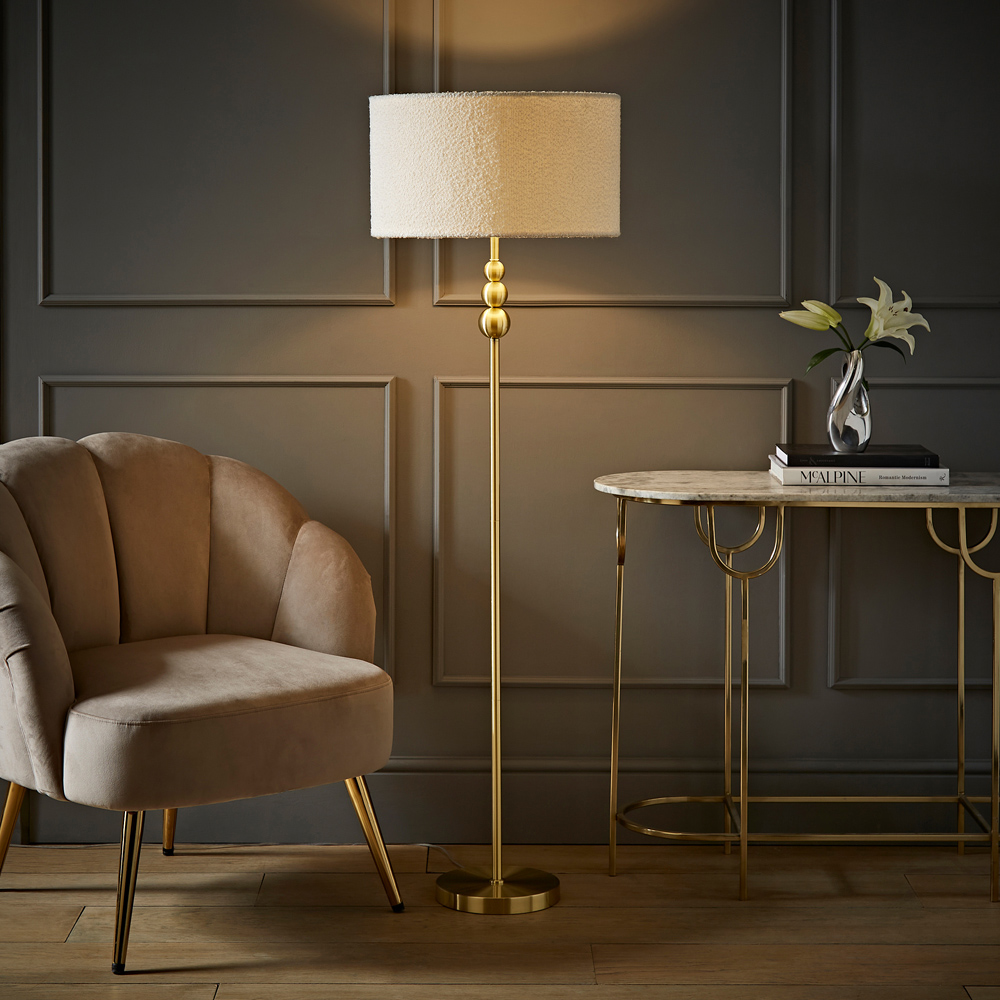 ValueLights Marissa Reni Cream Boucle Shade and Gold Ball LED Floor Lamp Image 2