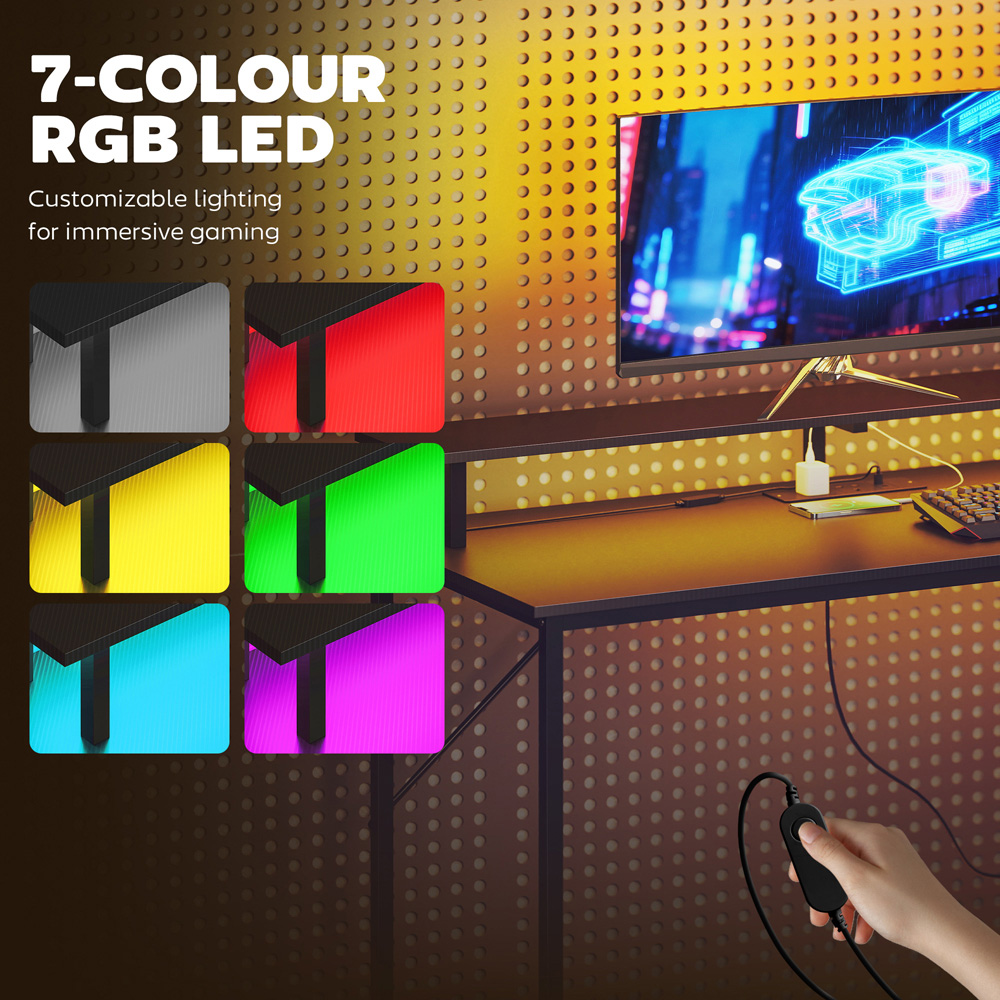 Portland 3 Drawer Black Gaming Desk with Charging Station and RGB Light Image 4