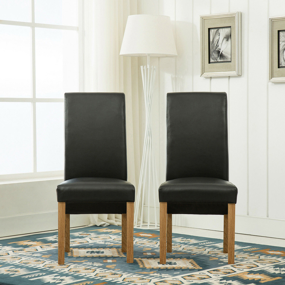 Set of 2 Black Faux Leather High Back Dining Chair Image 2