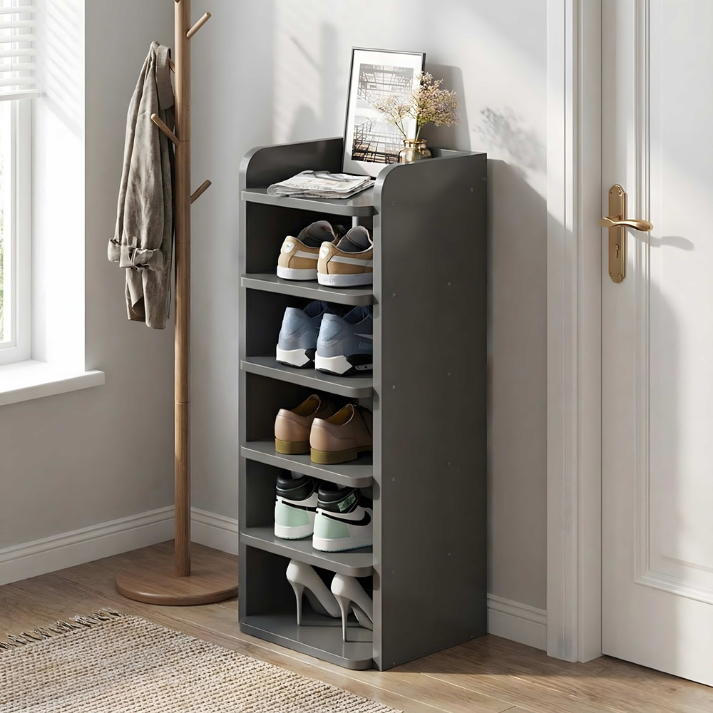 Living and Home 6 Shelf Black Shoe Rack with Raised Guardrail Image 5