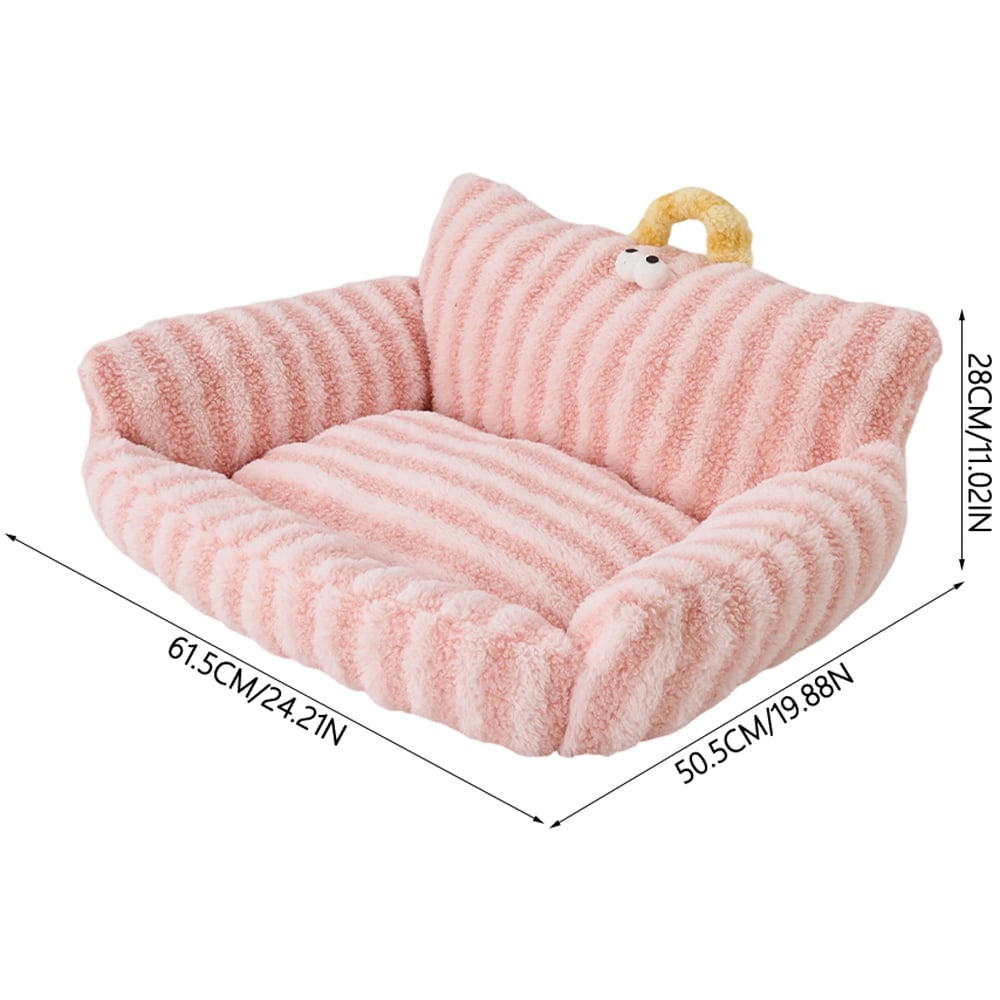 H&O Direct 62cm Pink Soft Warm Stripe Pet Sofa Bed Image 6