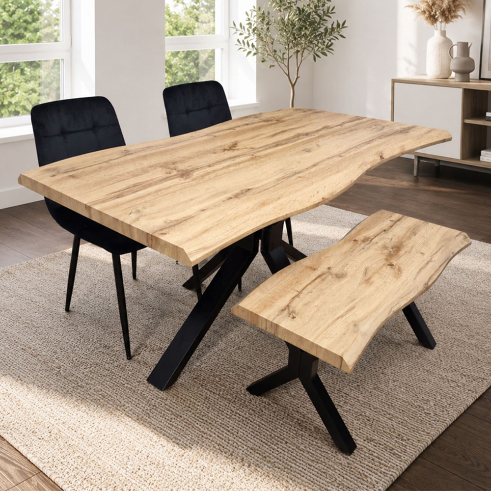 Kosy Koala 4 Seater Velvet Wooden Rectangle Dining Set with Bench Black Image 1