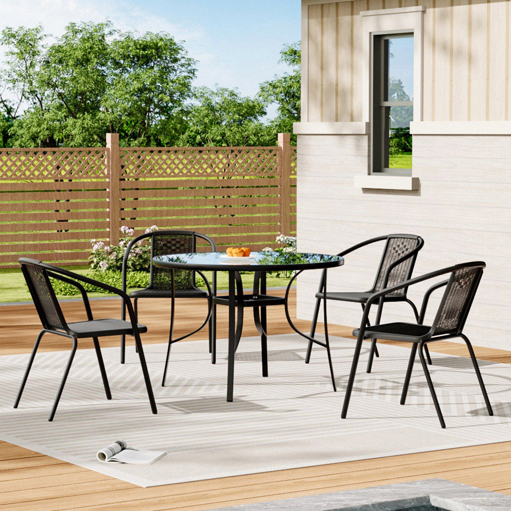 Living and Home 4 Seater Black PE Rattan Dining Set Image 5