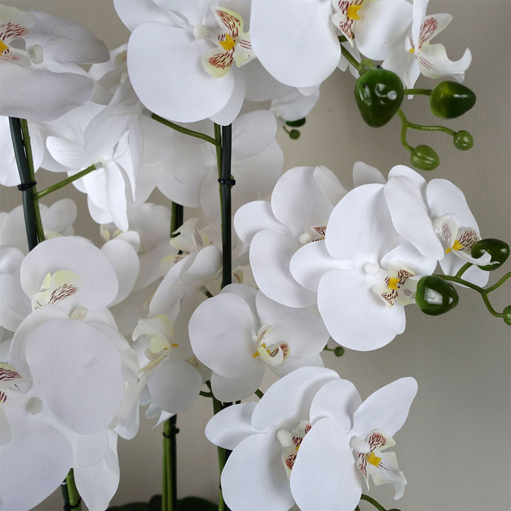 Leaf White Orchid Artificial Plant in Black Ceramic Planter 2ft Image 3