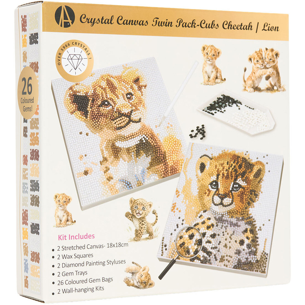 Pack of 2 Cheetah and Lion Cubs Crystal Canvases Image 1