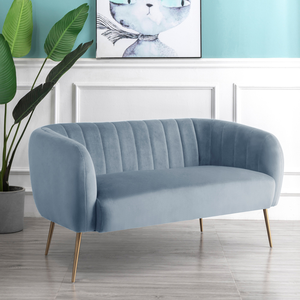 Matilda 2 Seater Light Blue Velvet Sofa Image 4