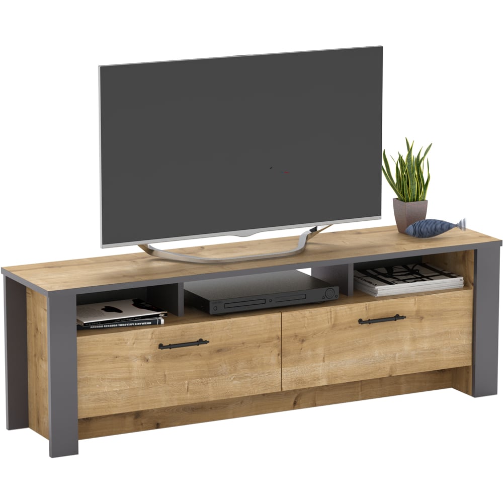 Decorotika Manhattan 2 Door 3 Shelf Oak TV Unit Image 3
