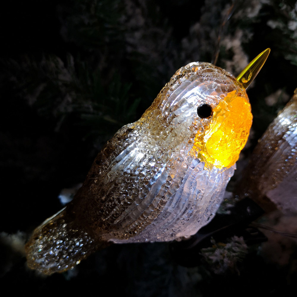 Samuel Alexander Acrylic Robin Ice White LED Outdoor Christmas Decoration 5 Pack Image 2
