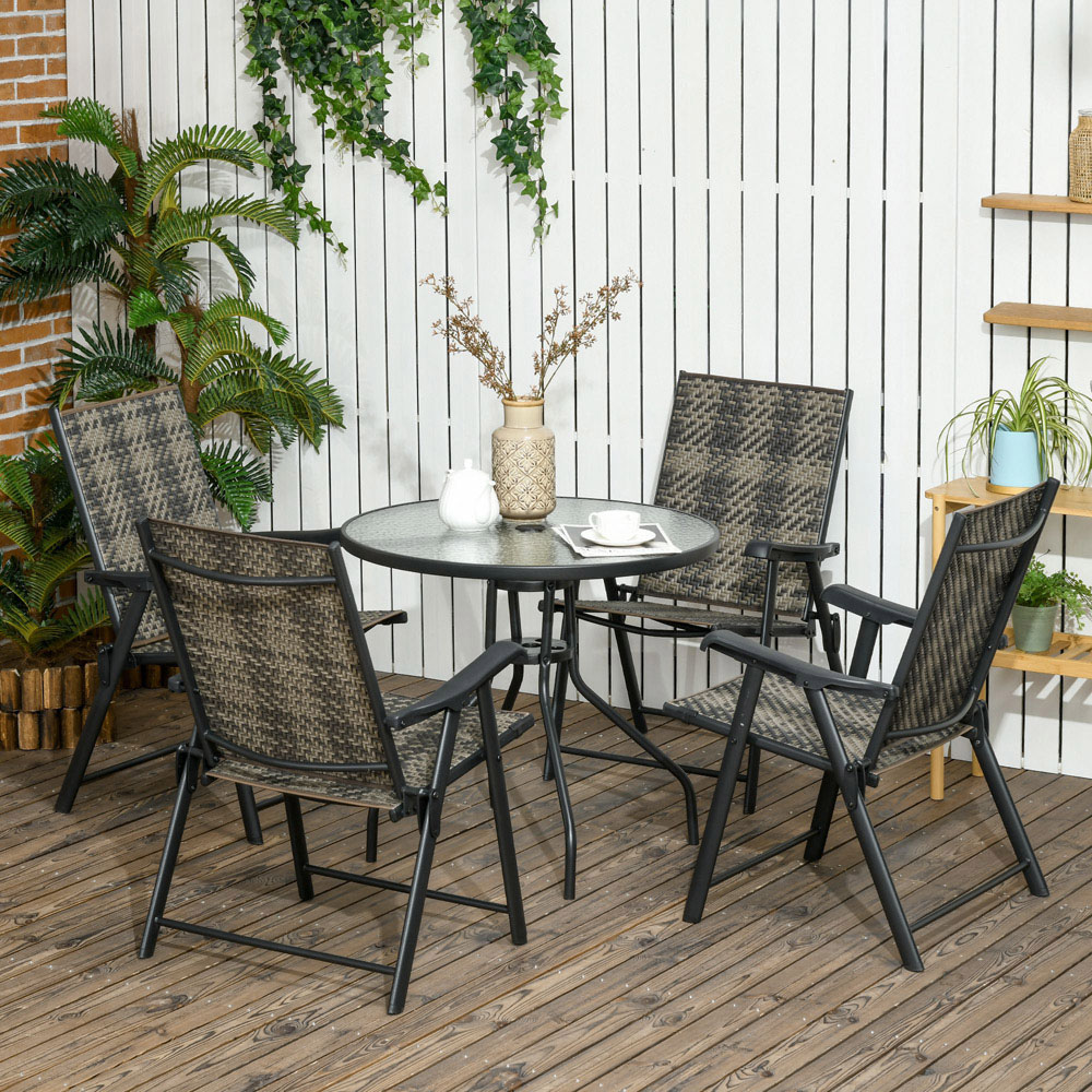Outsunny Rattan 4 Seater Dining Set Mixed Grey Image 1