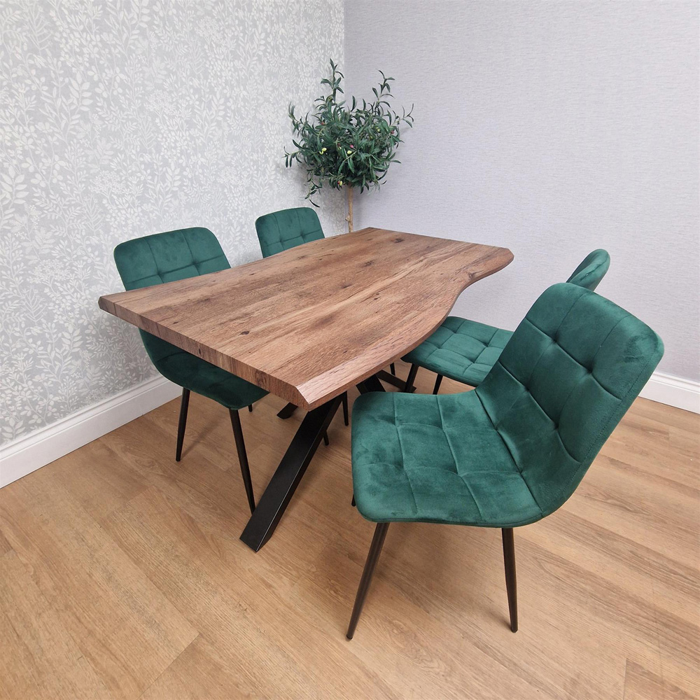 Kosy Koala 4 Seater Wooden Effect Velvet Dining Set Green Image 9
