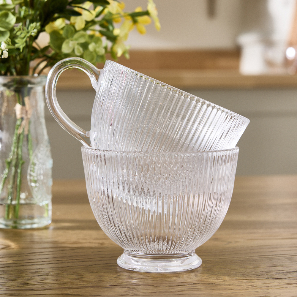 Dibor Palermo Embossed Ribbed Design Glass Mug Set 4 Pack Image 4