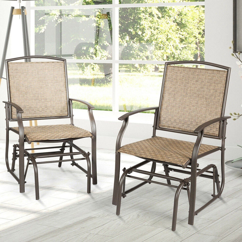 Costway Set of 2 Brown Glider Rocking Garden Chair Image 1