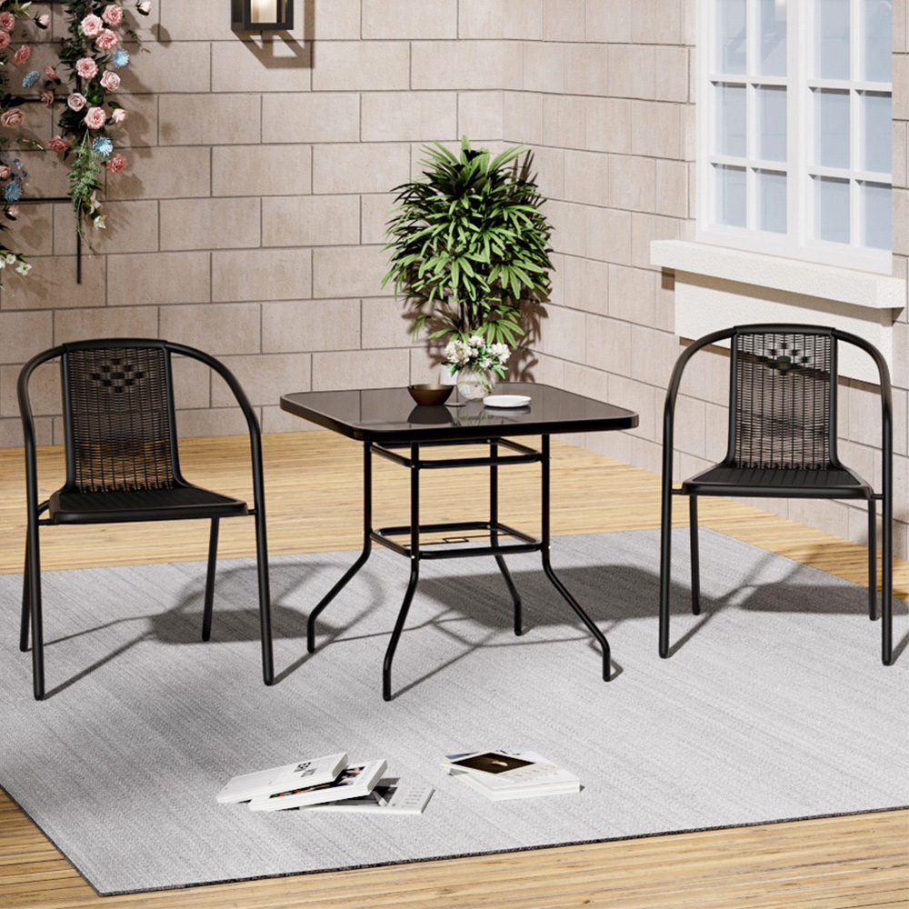 Living and Home Wicker 2 Seater Black Square Patio Set Image 6