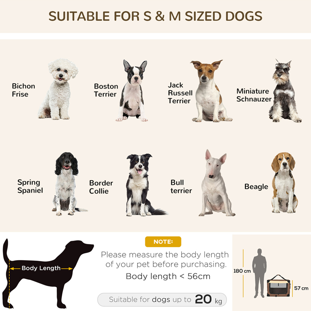 PawHut Brown Foldable Medium Dog Pet Carrier with Cushion Image 4
