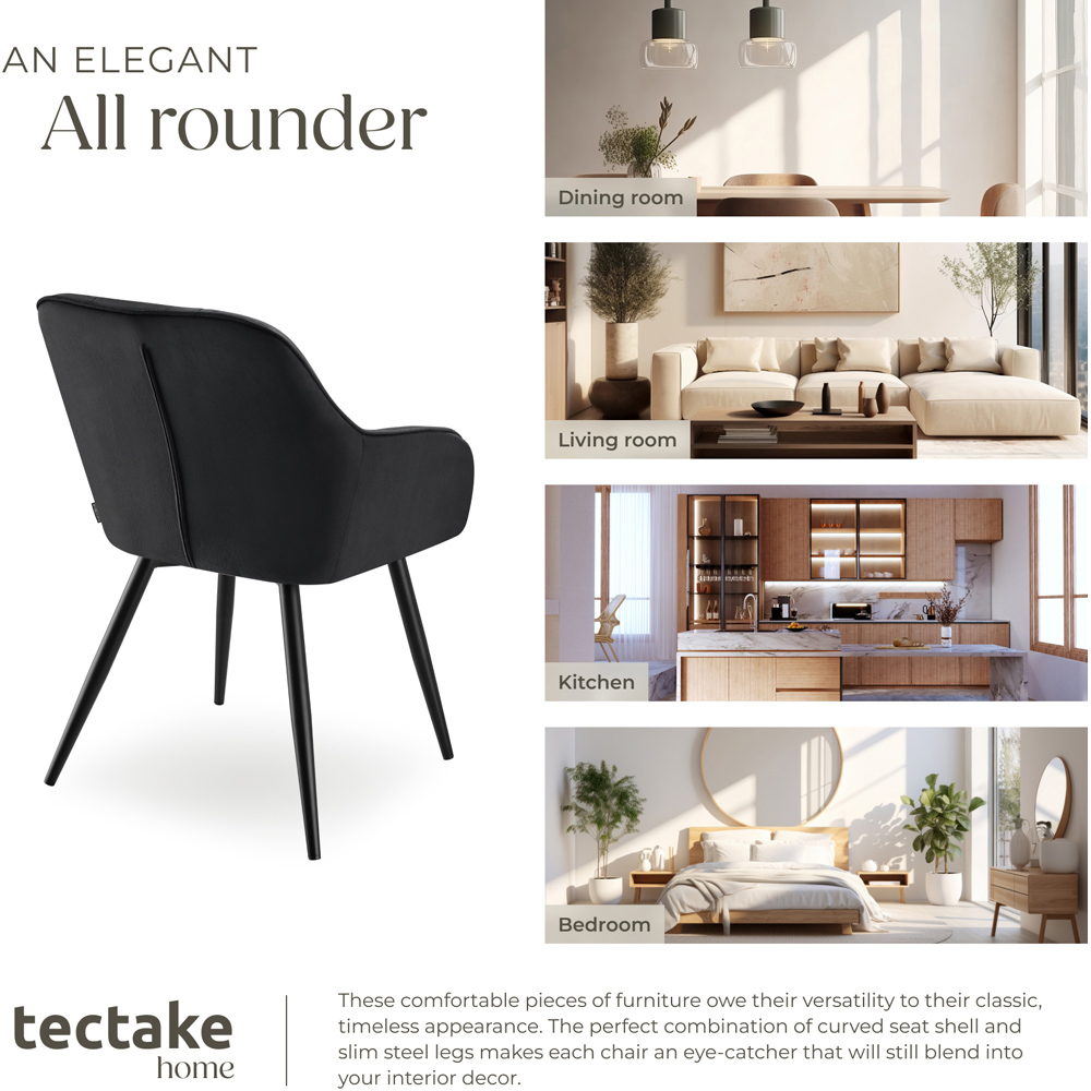 tectake Marilyn Set of 4 Black Quilted Velvet Dining Chair Image 7