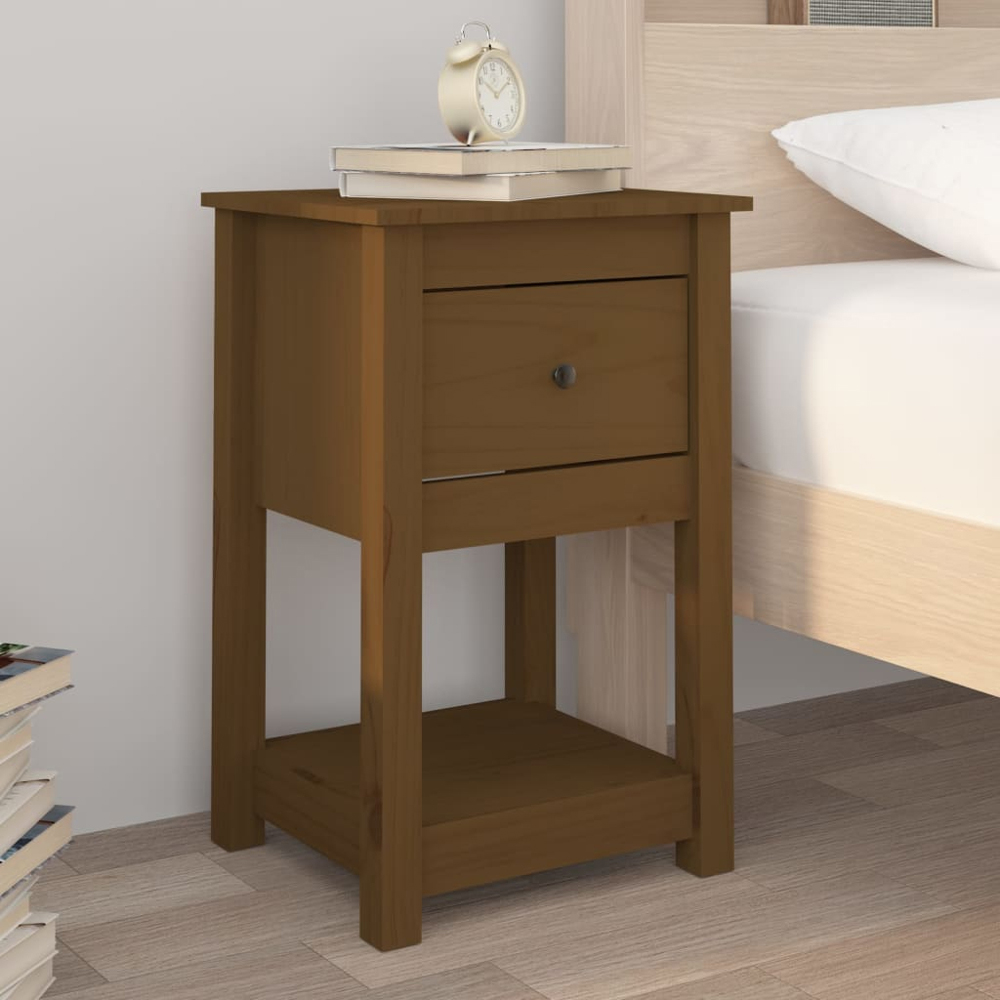 vidaXL Single Drawer Honey Brown Solid Pine Bedside Table Set of 2 Image 8