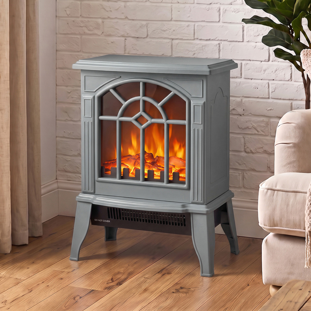 HOMCOM Grey Freestanding Electric Fireplace Log Burner with LED Flame Effect Image 4