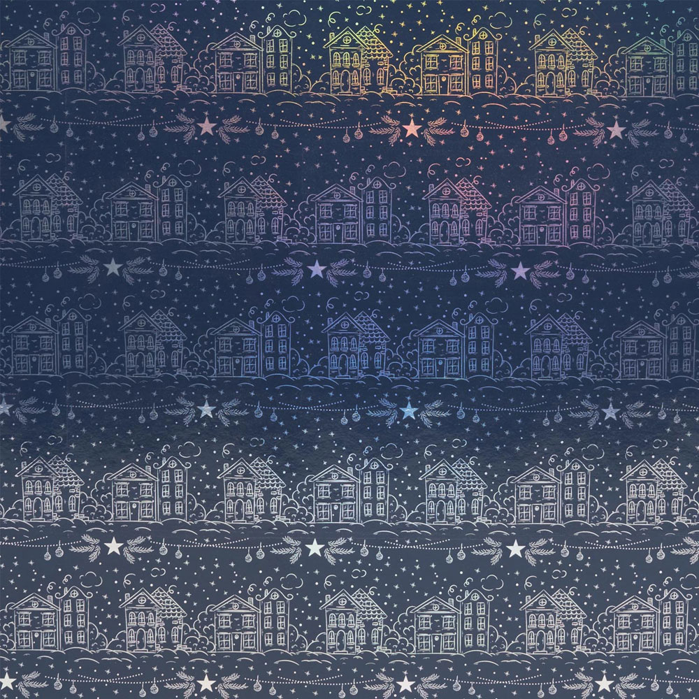 Iridescent Festive Village Gift Wrapping Paper Image 3