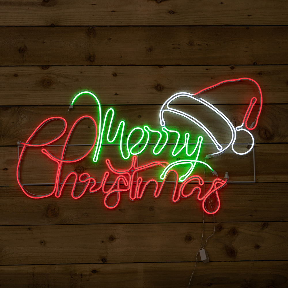 Samuel Alexander Multicolour LED Light-Up Neon Merry Christmas with Flashing Santa Hat Sign 94cm Image 4