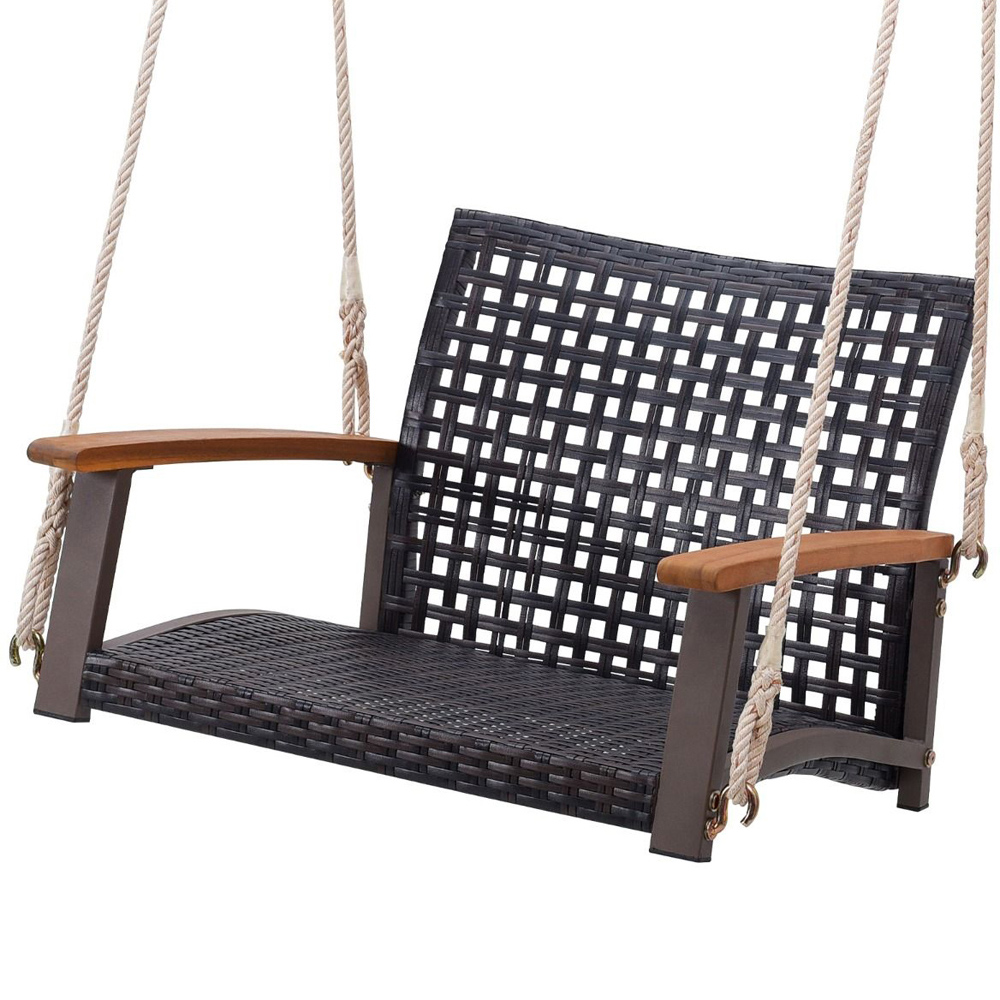 Costway Brown Rattan Garden Swing Chair Image 3