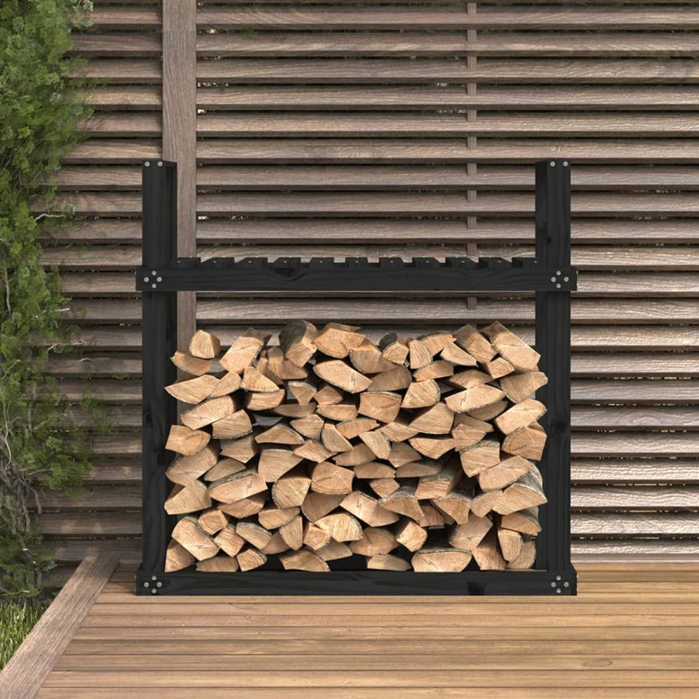 vidaXL Black Solid Pine Wood Firewood Rack 110 x 35 x 108.5cm Image 2
