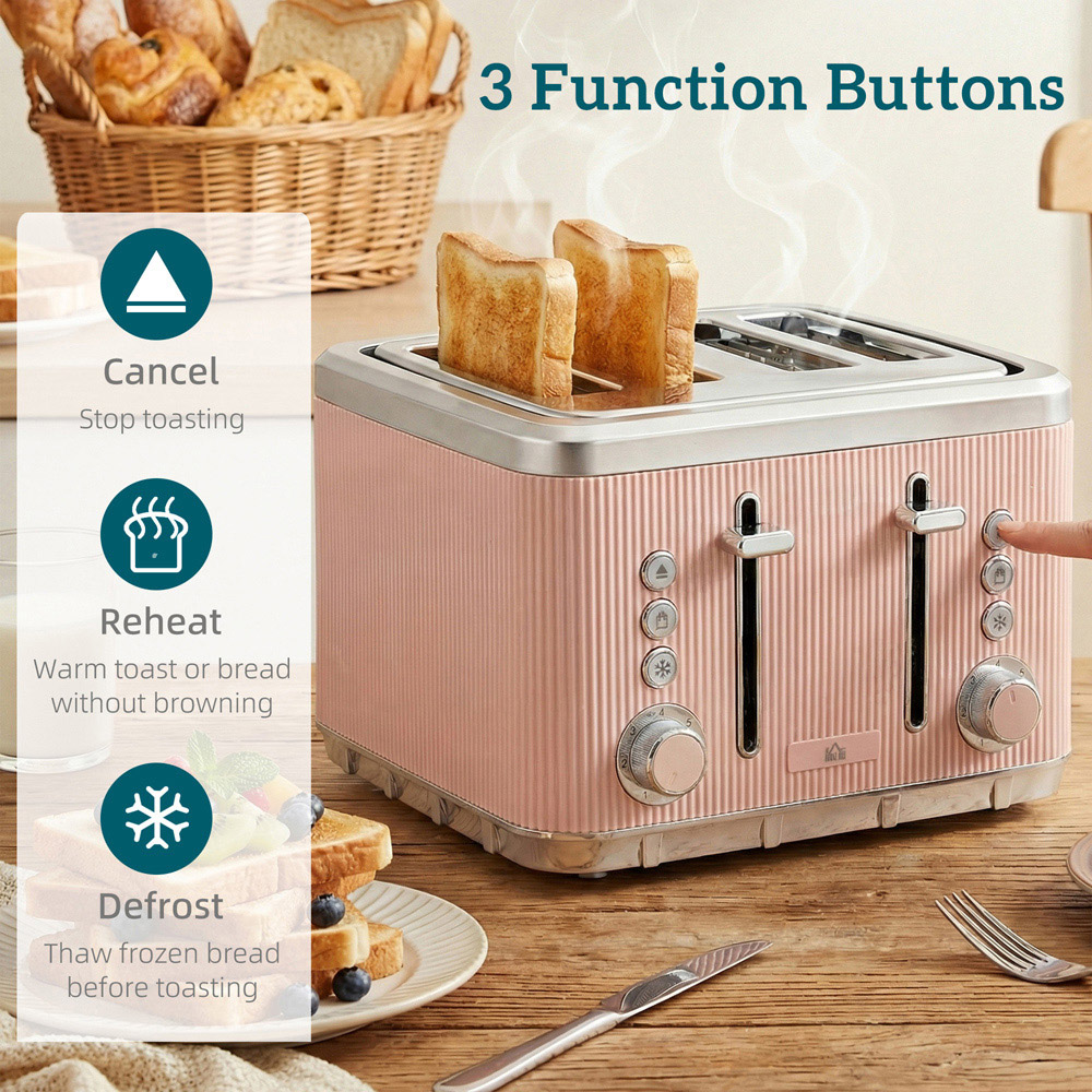 HOMCOM Pink 1.7L Rapid Boil Kettle and 4 Slice Toaster Set Image 8
