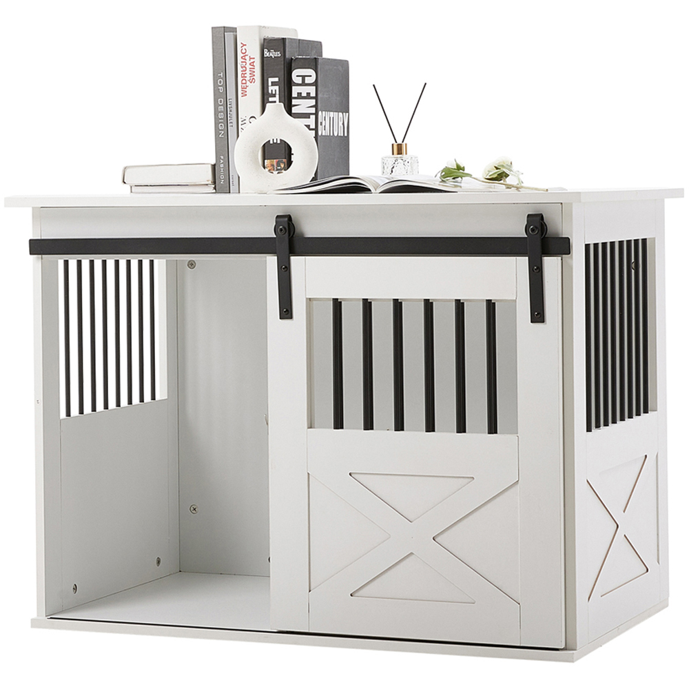 H&O Direct White Farmhouse Style Wooden Dog Crate Image 3