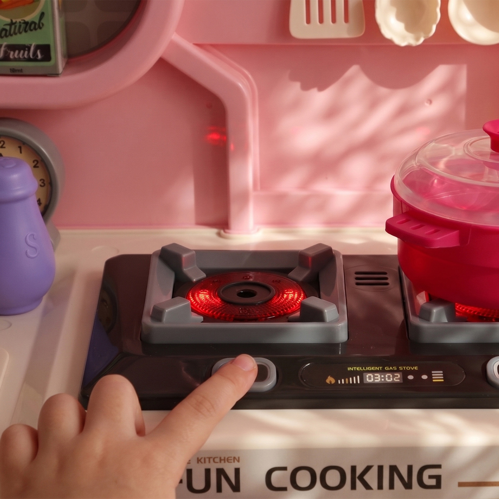 AIYAPLAY Kids Pink 33 Piece Kitchen Playset with Light Sound and Storage Image 6