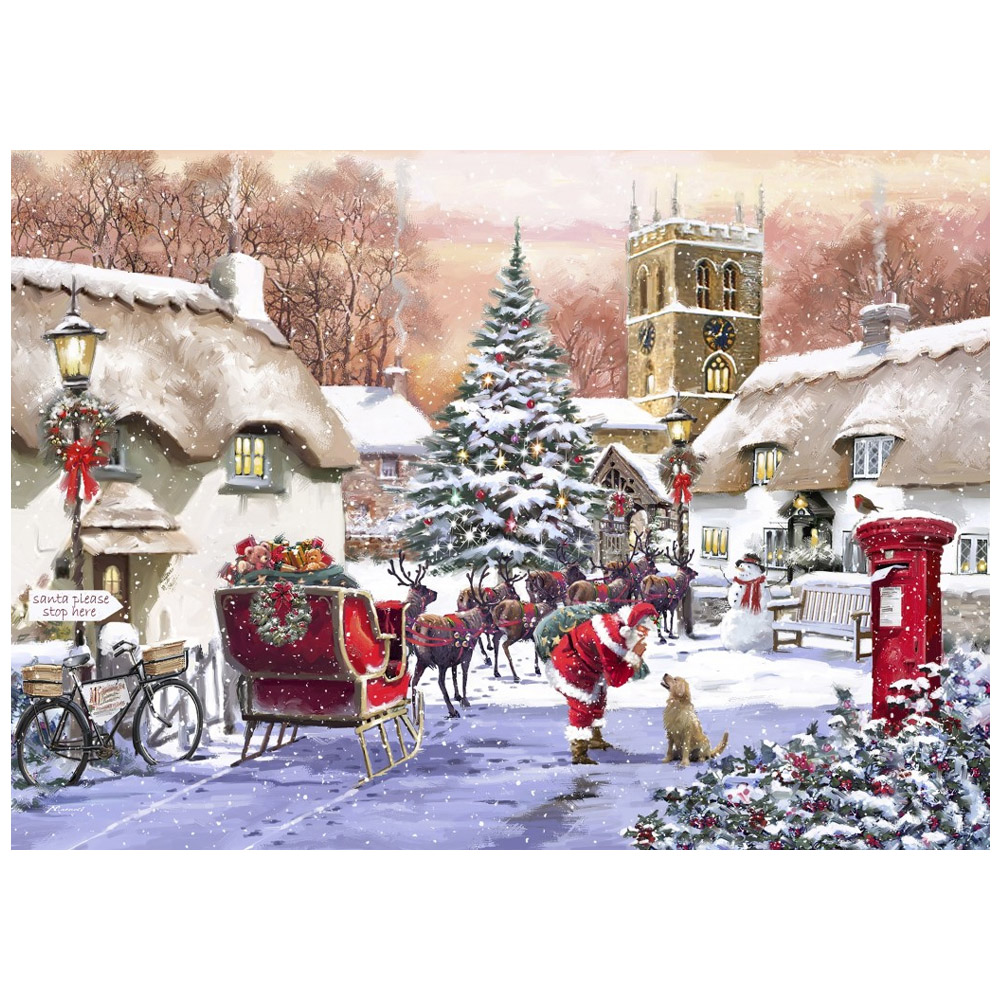 Samuel Alexander Snowtime Santa And Village Christmas Light Up Wall Art 30 x 40cm Image 1
