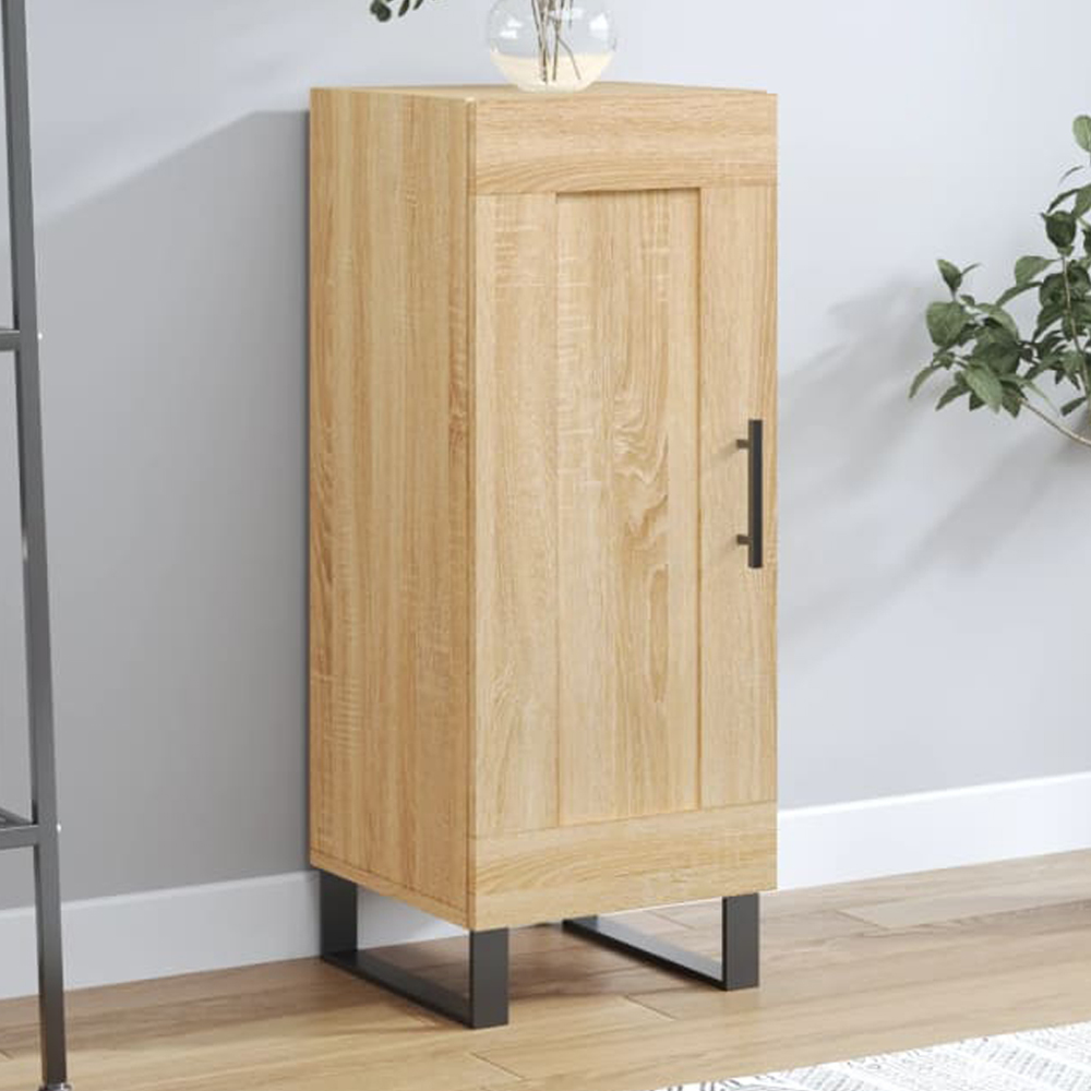 vidaXL Single Door Light Brown Sideboard with Black Handle Image 1