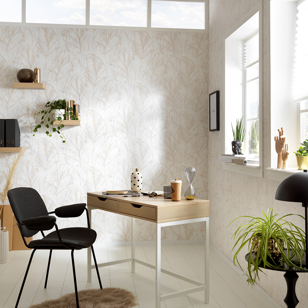 Erismann Elegant Leaves Neutral and Soft Gold Wallpaper Image 3