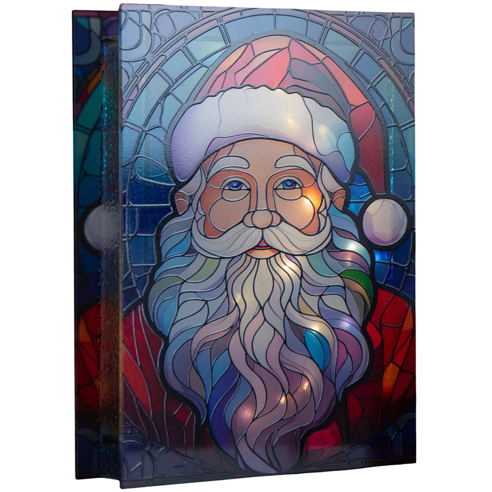 Samuel Alexander Warm White LED Double Sided Glass Stained Santa Light Up Christmas Decoration Image 2